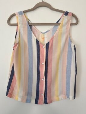 Margaritaville Striped Blouse Button Down Tank Top Blouse Sleeveless Sz M